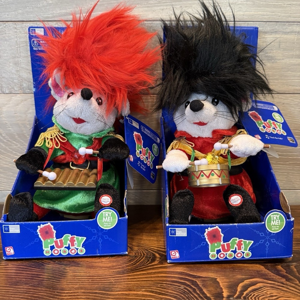 Vintage Gemmy Puffy Heads Lot Of 2 NIB Christmas Not Tested Drummer Xylophone